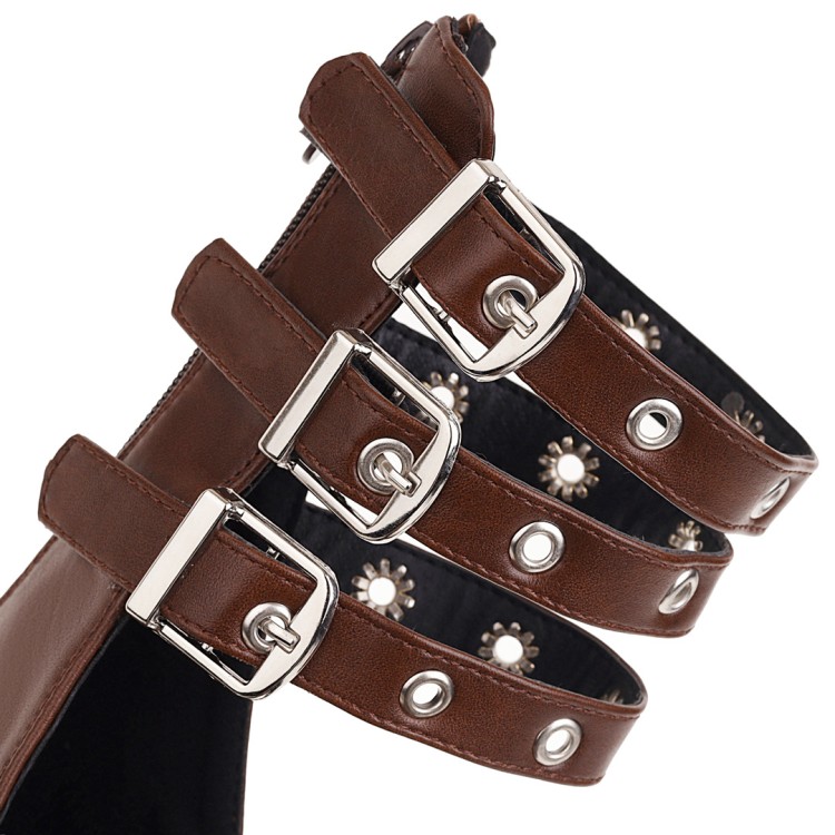 Women's Roman Platform Sandal Boots with Buckle and Zipper - Image 2