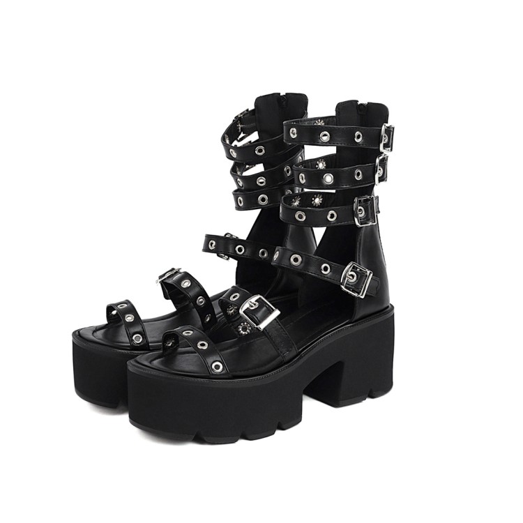 Women's Roman Platform Sandal Boots with Buckle and Zipper - Image 3