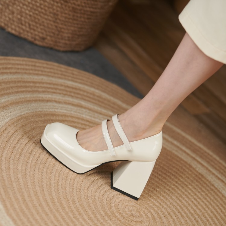 Women’s Mary Jane High Heel Shoes with Chunky Heel and Ankle Strap