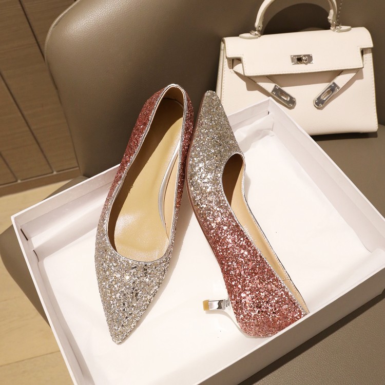 Sequin Pointed Toe Mid Heel Pumps