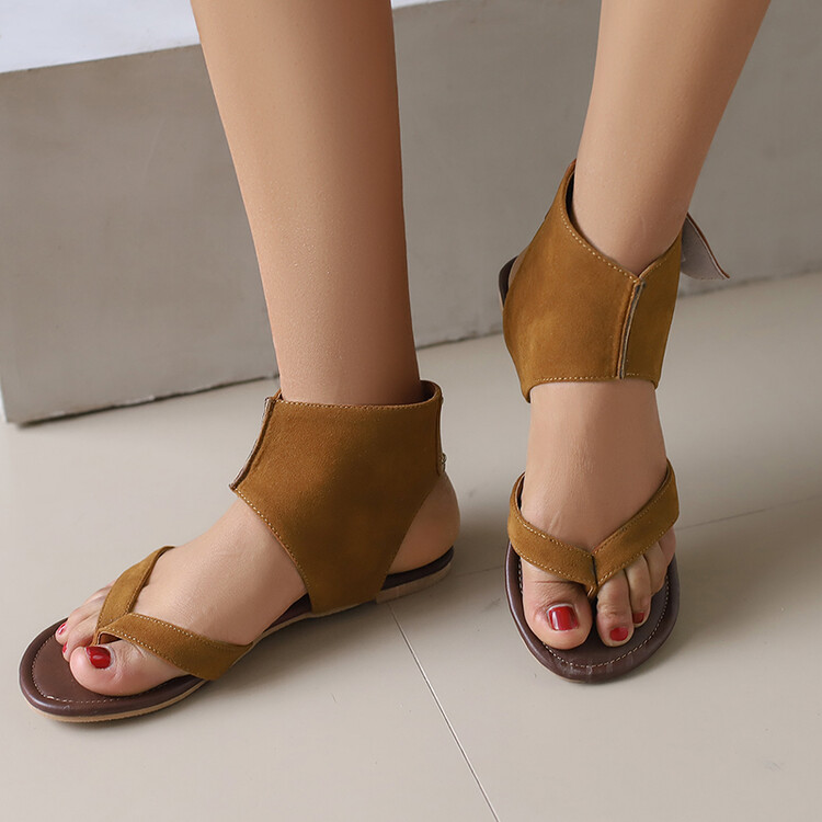 Women’s Open Toe Flat Sandals with Ankle Strap and Zipper