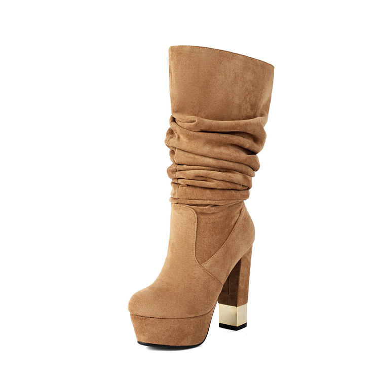 Women's Over-The-Knee Suede Boots with Metal Decor and Platform - Image 5