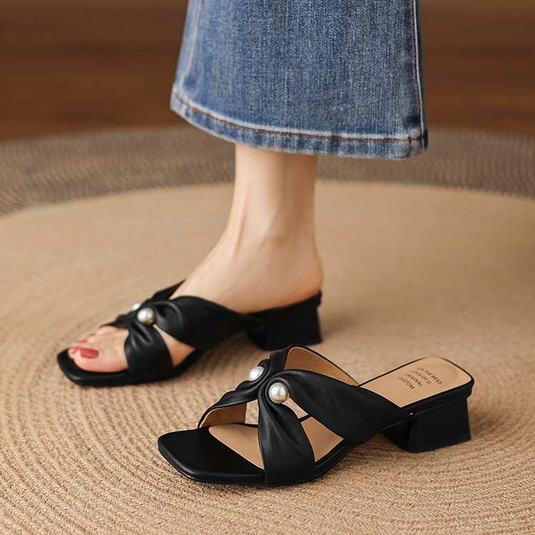 Women's One-Strap Slides with Chunky Heel and Pigskin Lining - Style e.html - Image 3